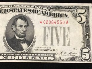 1928 $5 Star Note Red Seal -