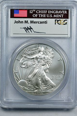 2015 - W American Silver Eagle Pcgs Sp70 1st Day: Washington Dc - Mercanti Signed