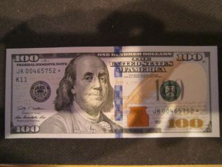 $100 Federal Reserve ✯ Star Note Hundred Dollar Bill 2009 Jk00465752 ✯