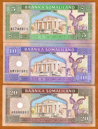 Somaliland Set,  5;10;20 Shillings 1994 Picks 1;2;3 Unc