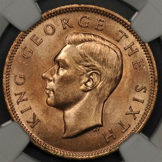 1951 Ngc Ms66rd Zealand 1/2 Halfpenny Half Penny