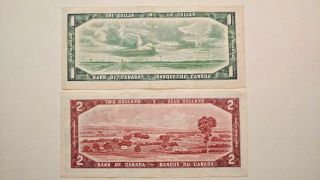 1954 Canada Bank of Canada 1 & 2 Dollars C/U & J/O 2