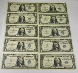 1957 $1 Silver Certificates Star Notes Unc - 10 Consecutive Serial Numbers