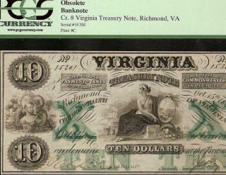 1862 $10 DOLLAR BILL VIRGINIA TREASURY NOTE LARGE CURRENCY OLD PAPER MONEY PCGS 2