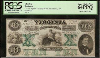 1862 $10 DOLLAR BILL VIRGINIA TREASURY NOTE LARGE CURRENCY OLD PAPER MONEY PCGS 5