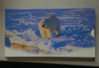1996 Canada 2 Dollar Coin And Note Uncirculated Set Polar Bear