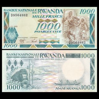 Rwanda 1000 Francs Banknote,  1988,  P - 21,  Unc,  Africa Paper Money