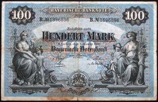 MÜnchen Munich 1900 " Bayerische Notenbank " 100 Mk Bavaria German States B1896896