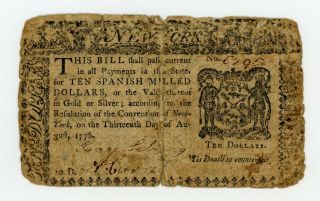(ny - 205) August 13,  1776 $10 York Colonial Currency Note