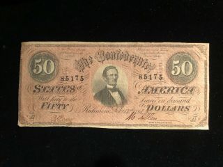 $50 Csa 1864 Confederate Currency T - 66 Bank Note J Davis 85175 Plate Y A A Y