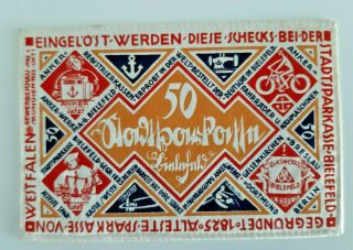 Bielefeld Notgeld 50 Mark 9.  4.  1922 Stoffgeld Silk Germany Banknote (9440)