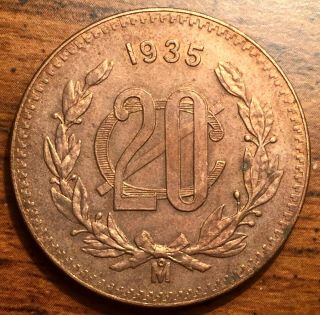 1935 Mo Mexico 20 Centavos Coin Mexico City Choice Uncirculated,  Rb