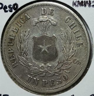 Chile,  Peso,  1869 So,  Extra Fine,  Condor, .  7234 Ounce Silver 2