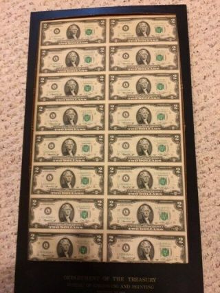 Us Currency $2 Bill Uncut Sheet Of 16 Federal Reserve San Francisco 1976