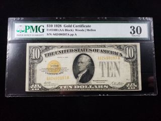 1928 $10 Gold Certificate Pmg 30 Fr 2400