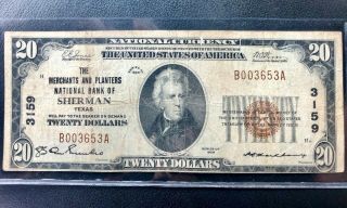 $20 1929 T1,  Merchants & Planters Nb Of Sherman,  Tx,  Ch 3159,