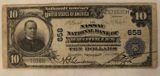 Rare 1904 $10 Bank Note The Nassau National Bank Of Brooklyn,  Ny