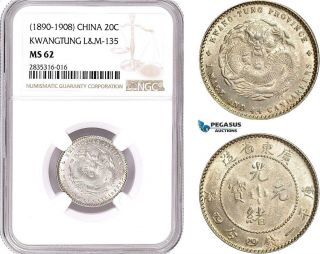 Ae081,  China,  Kwangtung,  20 Cents Nd (1890 - 1908) Silver,  L&m 135,  Ngc Ms62