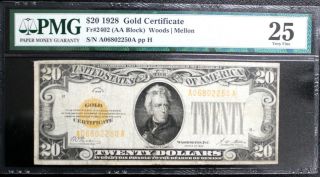 Fr 2402 1928 $20 Gold Certificate Pmg 25 Very Fine Bright