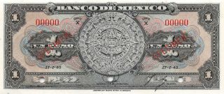 México 1 Peso 17.  1.  1945 P 38cs Series X Specimen Uncirculated Banknote