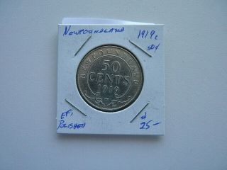 Newfoundland Canada 1919 50 Cent Silver Coin L969