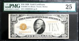 Fr 2400 1928 $10 Gold Certificate Pmg 25 Very Fine