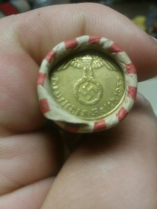 Unsearched Wheat Penny Roll With Nazi Coin On End