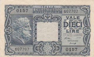 10 Lire Very Fine Banknote From Italy 1944 Pick - 32
