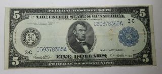 1914 $5 Five Dollars Federal Reserve Note Fr 855a White - Mellon Horse Blanket