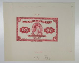 American Bank Note Co.  1921 Color Sample 50 Denom Ad Note Red Ldp Unc Abn
