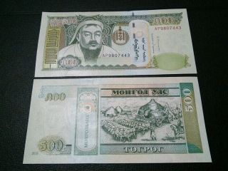 $500 X2 Mongolia Tugrik Mongolian $1000 Ghengis Khan Unc Currency 2013 Banknote