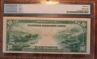 1914 Federal Reserve Note Ten Dollar Bill FR 915a PMG 35 Very Fine $10.  00 US 2