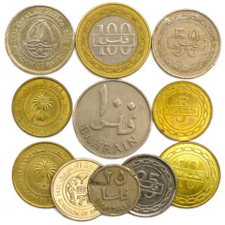 10 Coins From Bahrain Old Collectible Coins Middle East Arabia Island Fils