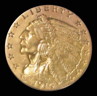 1914 D United States Gold $2 1/2 Indian Quarter Eagle $2.  50 Coin