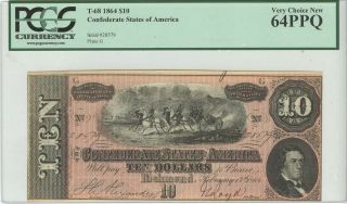 1864 $10 T - 68 Confederate States Of America Pcgs 64ppq Very Choice