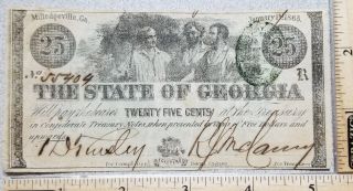 1863 Georgia State 25¢ Note,  Also Ad For General Railroad Ticket Office,  Atlanta