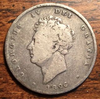 1826 Silver Great Britain 1 Shilling King George Iv Coin Fine