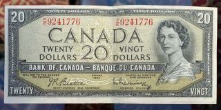 Bank Of Canada 1954 $20 Dollar Banknote Beattie Rasminsky P/e 9241776