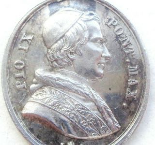 Rare 1847 Antique Old Solid Silver Vatican Medal Pendant To Pope Pius Ix