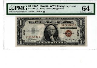 1935a $1 Hawaii - Wwii Emergency Issue Silver Cert Fr 2300 Pmg 64 19 - C107