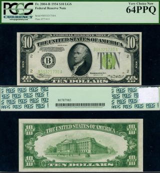 Fr.  2004 B $10 1934 Federal Reserve Note York Lgs B - A Block Ch Pcgs Cu64 Ppq