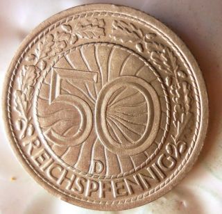1936 D Nazi Germany 50 Reichspfennig - Au/unc - Key Coin - - Hv5