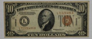 1934 - A $10 Hawaii Overprint Federal Reserve Note Fr.  2303 Problem Vf (486a)