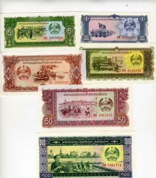 Set Lao / Laos,  1;5;10;20;50;100 Kip,  Nd (1979),  Picks 25 - 26 - 27 - 28 - 29 - 30 Unc