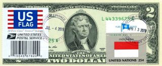 $2 Dollars 2013 Stamp Cancel Flag Of Un From Indonesia Lucky Money $99.  95