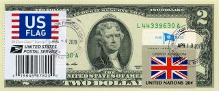 $2 Dollars 2013 Stamp Cancel Flag Of Un From United Kingdom Lucky Money $99.  95