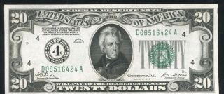 Fr.  2050 - D 1928 $20 Federal Reserve Note “numerical Gold On Demand” Gem Unc
