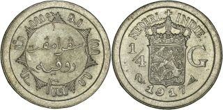 Netherlands East Indies: 1/4 Gulden Silver 1917 Xf - Unc