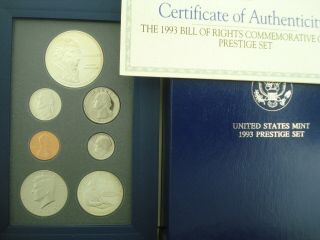 1993 Bill Of Rights Prestige Proof Set W/ Box & Silver $1 & 50c
