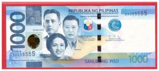 Ba 555555 2019 Philippines 1000 Peso Ngc,  Duterte & Diokno Solid No.  Note Unc